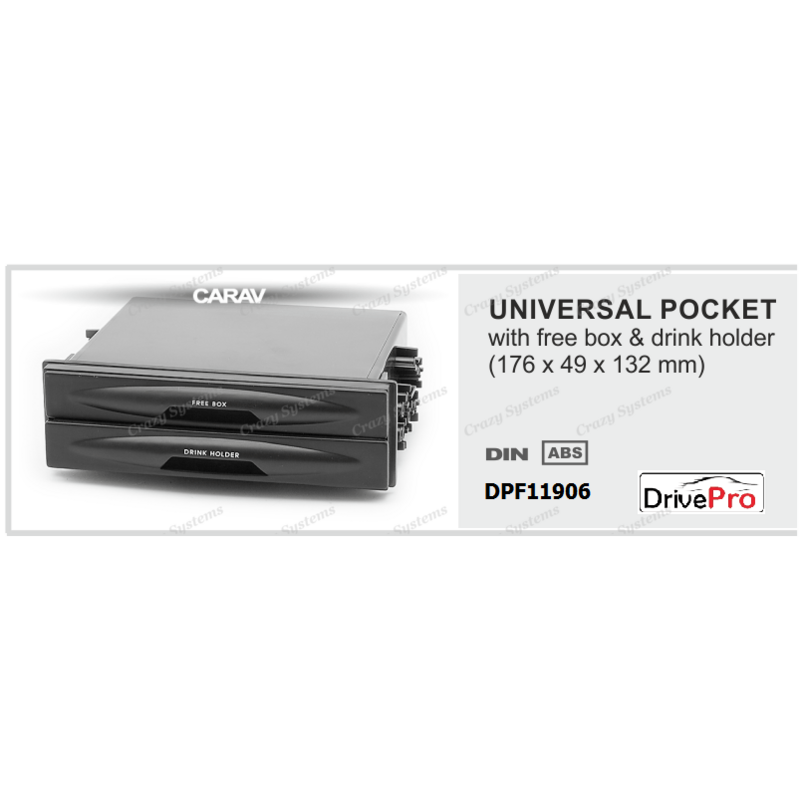 UNIVERSAL 1Din Radio Pocket with storage box, and cup holder